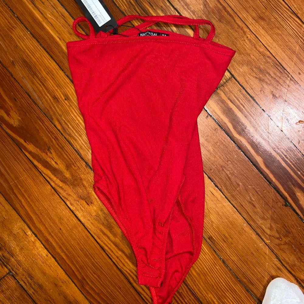red NastyGal tank top/cross neck bodysuit